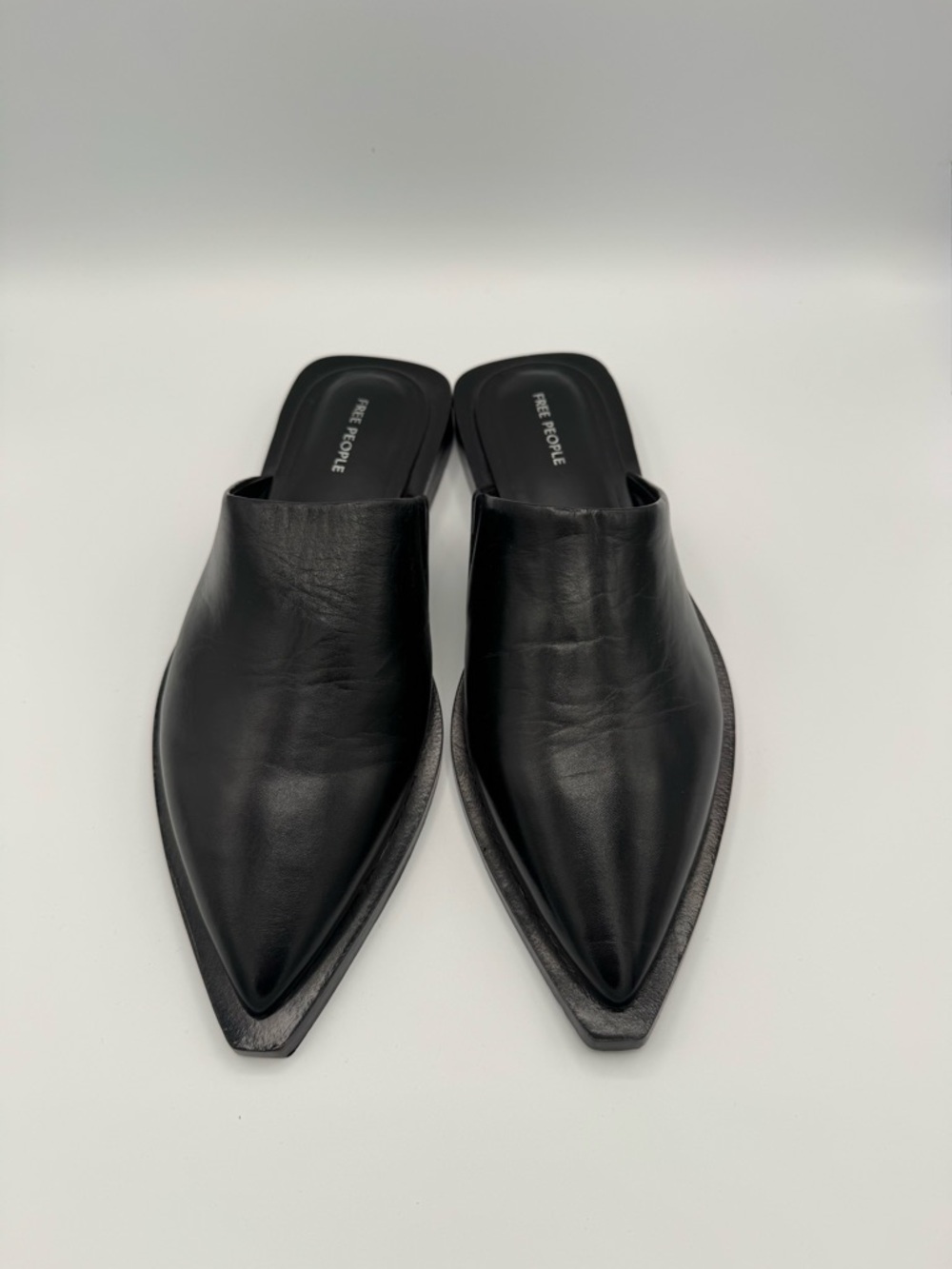 Free People Black Pointed Slip-On Leather Mules